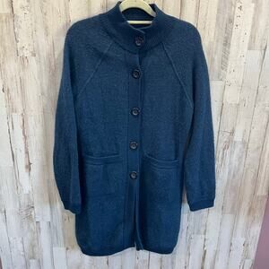 Kuna Navy 100% Alpaca Longline Knit Cardigan Button Front Preppy Soft Womens XS